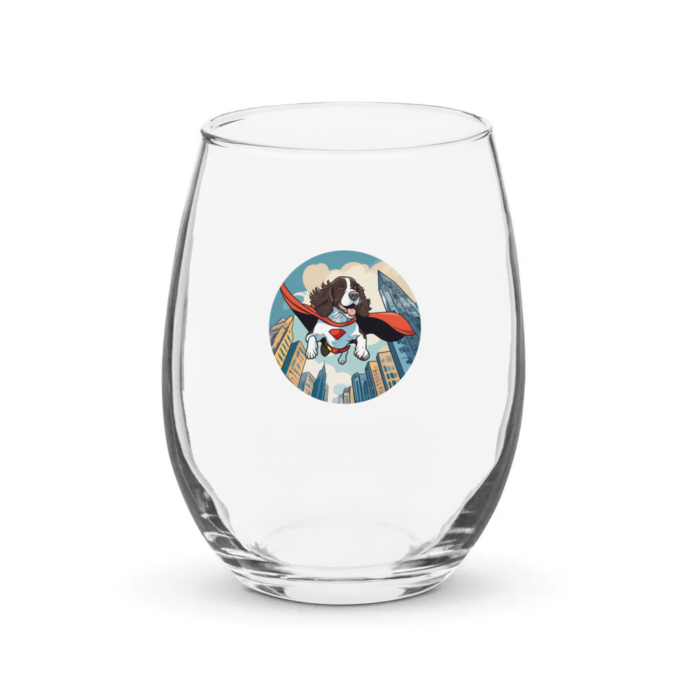 PugMug Custom English Springer Spaniel Stemless Wine Glass