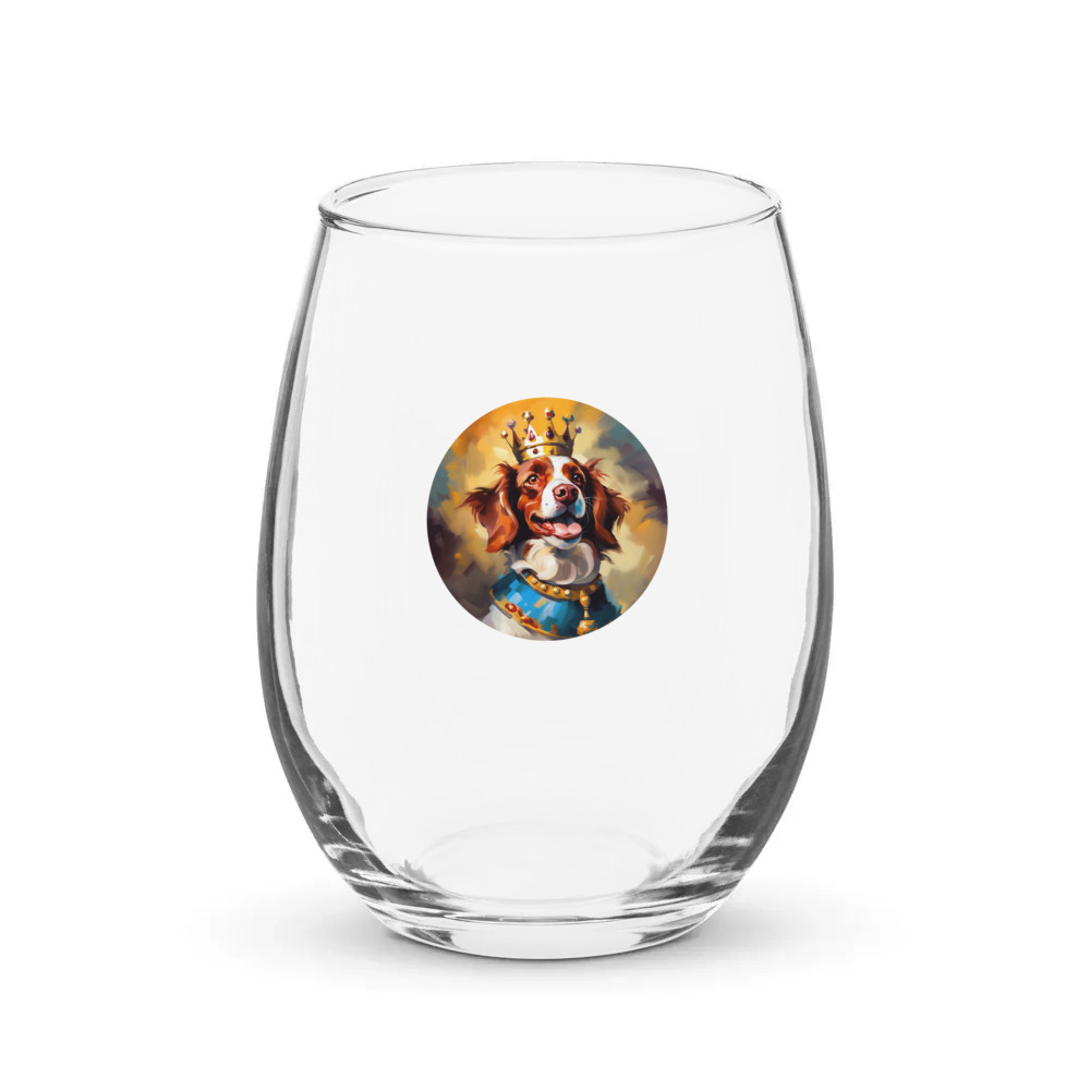 PugMug Custom Brittany Dog Stemless Wine Glass