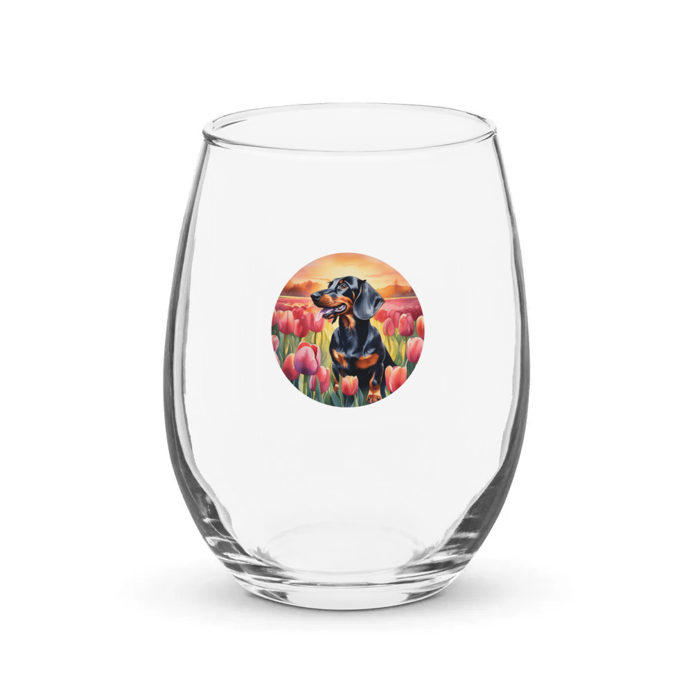 PugMug Custom Black Dachshund Stemless Wine Glass
