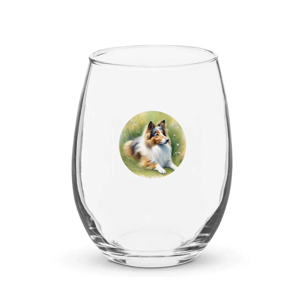 PugMug Custom Shetland Sheepdog Stemless Wine Glass