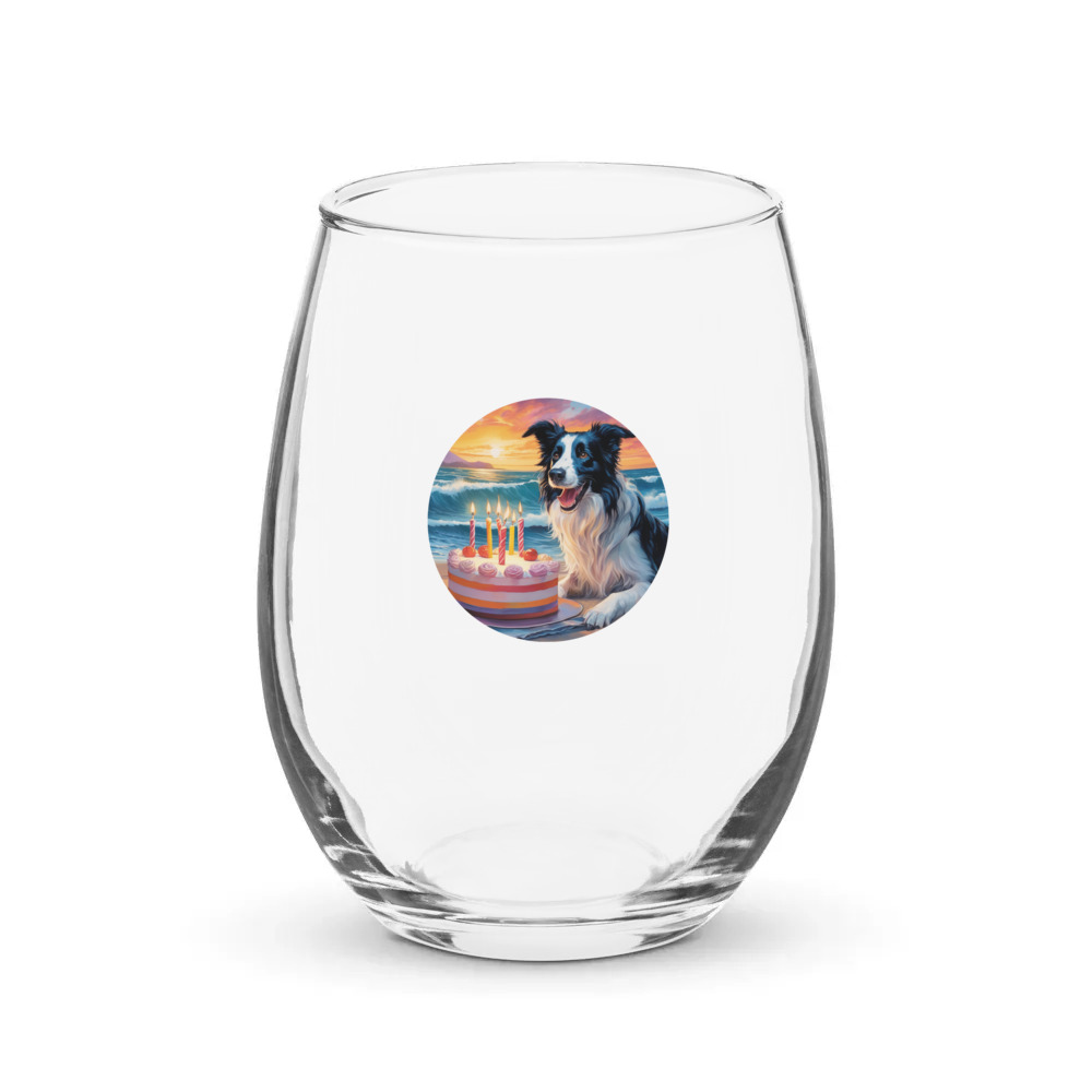PugMug Custom Border Collie Stemless Wine Glass