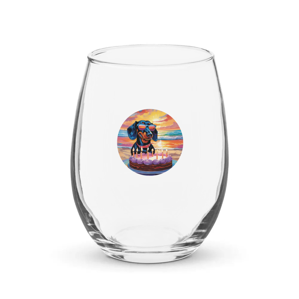 PugMug Custom Black Dachshund Stemless Wine Glass