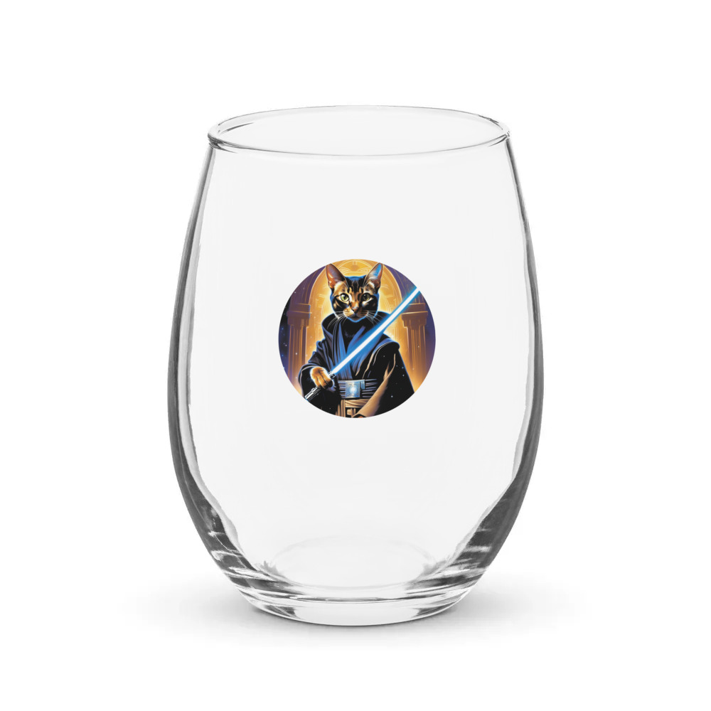 PugMug Custom Black Abyssinian Cat Stemless Wine Glass