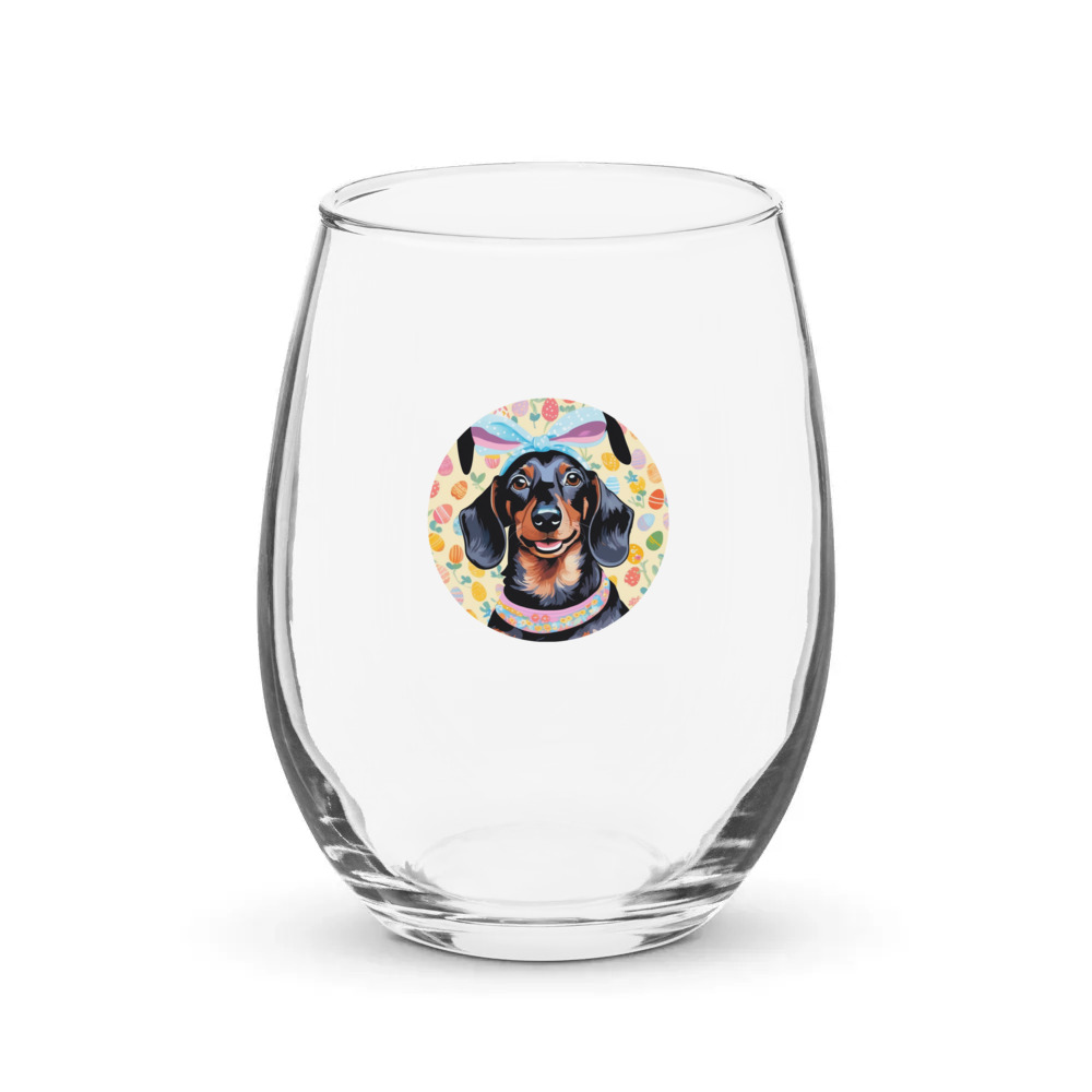 PugMug Custom Black Dachshund Stemless Wine Glass