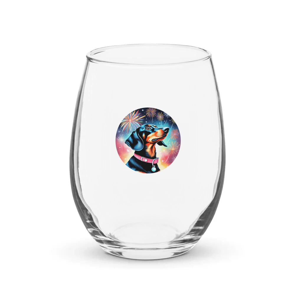 PugMug Custom Black Dachshund Stemless Wine Glass