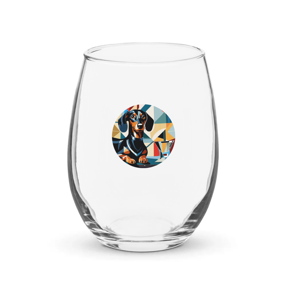 PugMug Custom Black Dachshund Stemless Wine Glass