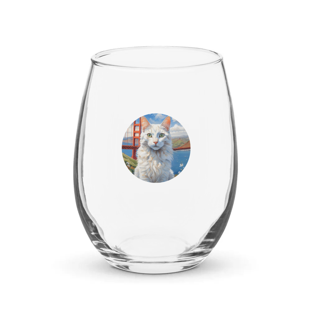 PugMug Custom White Companion Cat Stemless Wine Glass