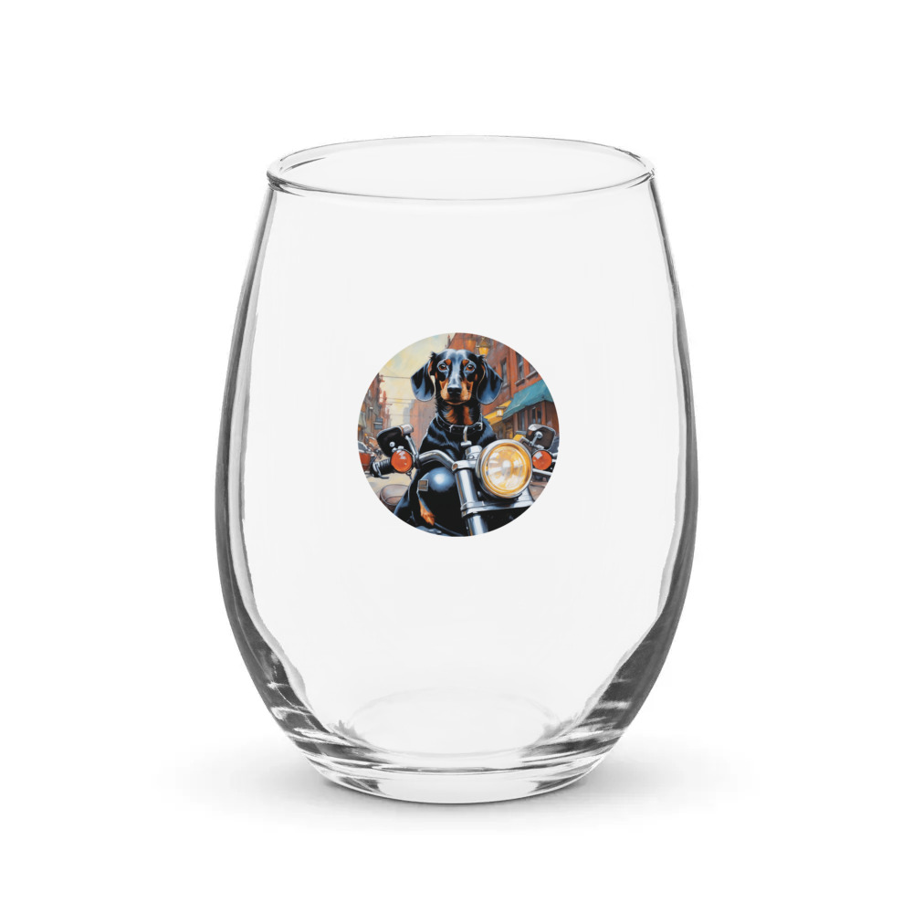 PugMug Custom Black Dachshund Stemless Wine Glass