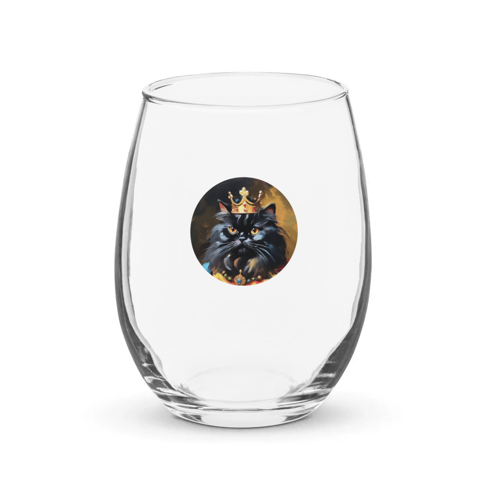 PugMug Custom Black Persian Cat Stemless Wine Glass