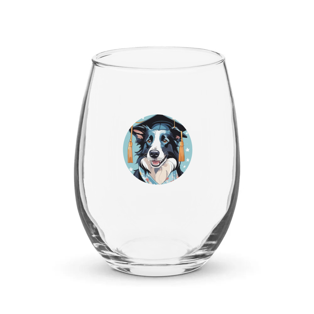 PugMug Custom Border Collie Stemless Wine Glass