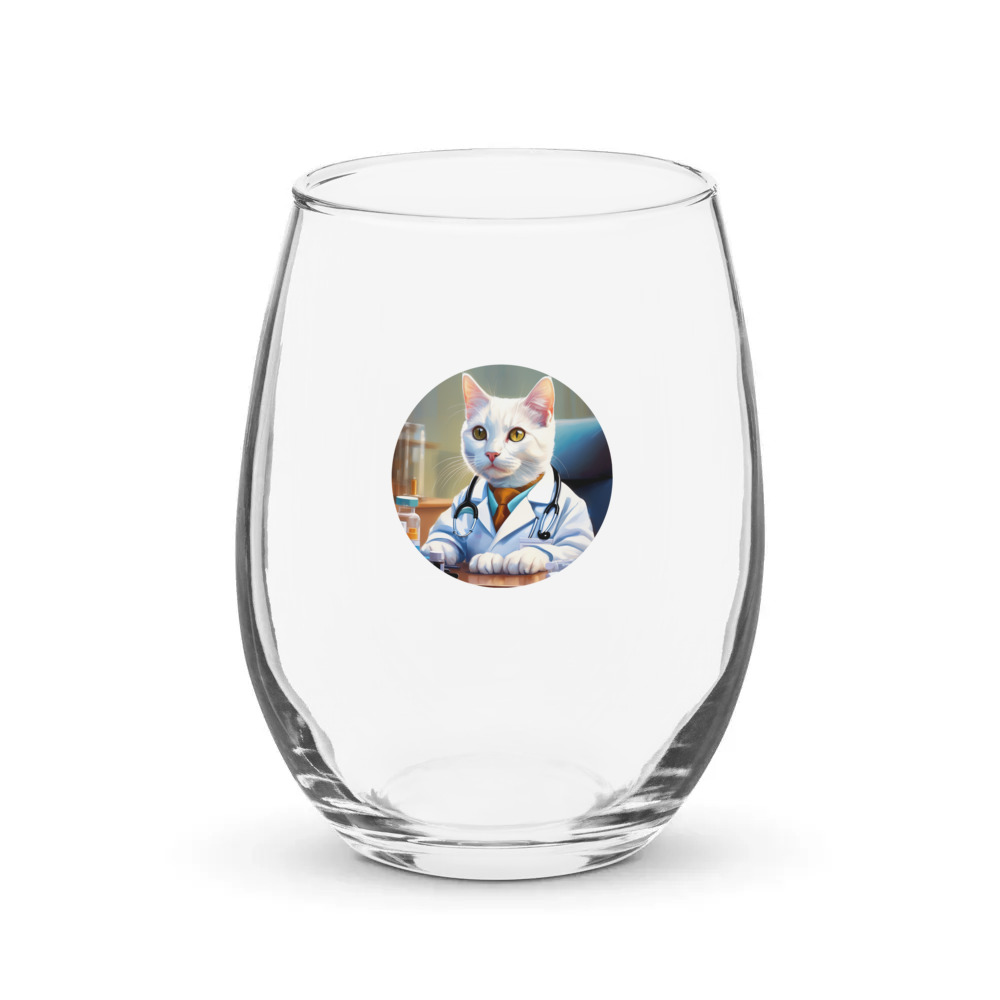 PugMug Custom White Companion Cat Stemless Wine Glass