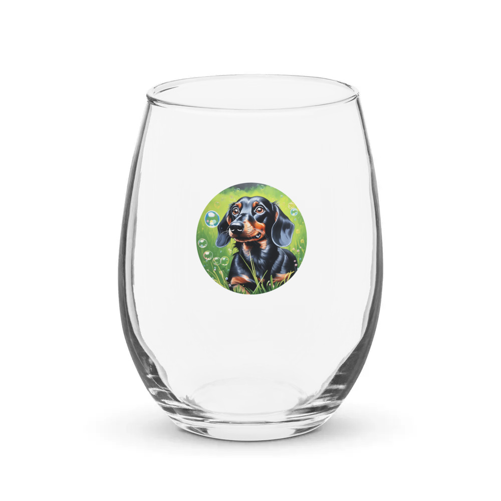 PugMug Custom Black Dachshund Stemless Wine Glass