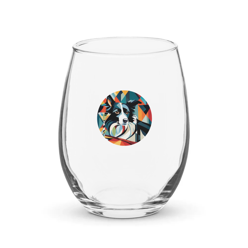 PugMug Custom Border Collie Stemless Wine Glass