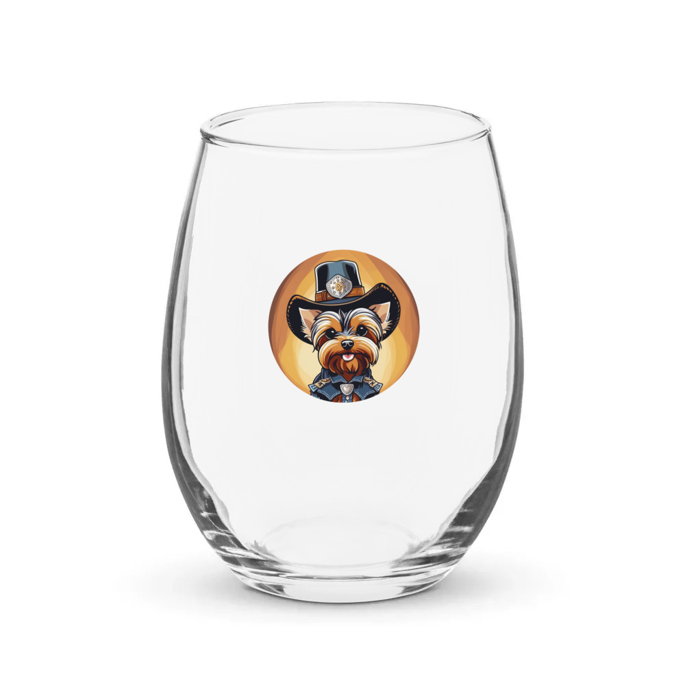 PugMug Custom Yorkshire Terrier Stemless Wine Glass
