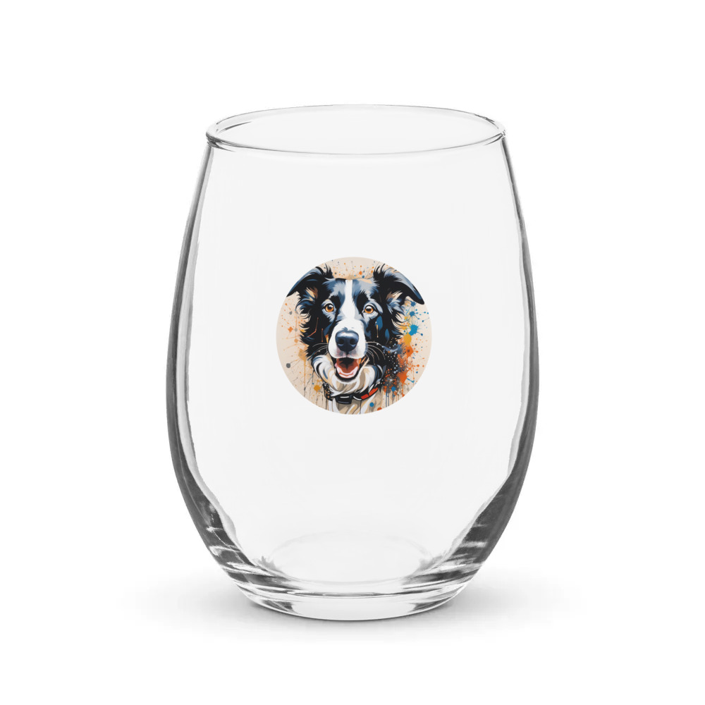 PugMug Custom Border Collie Stemless Wine Glass