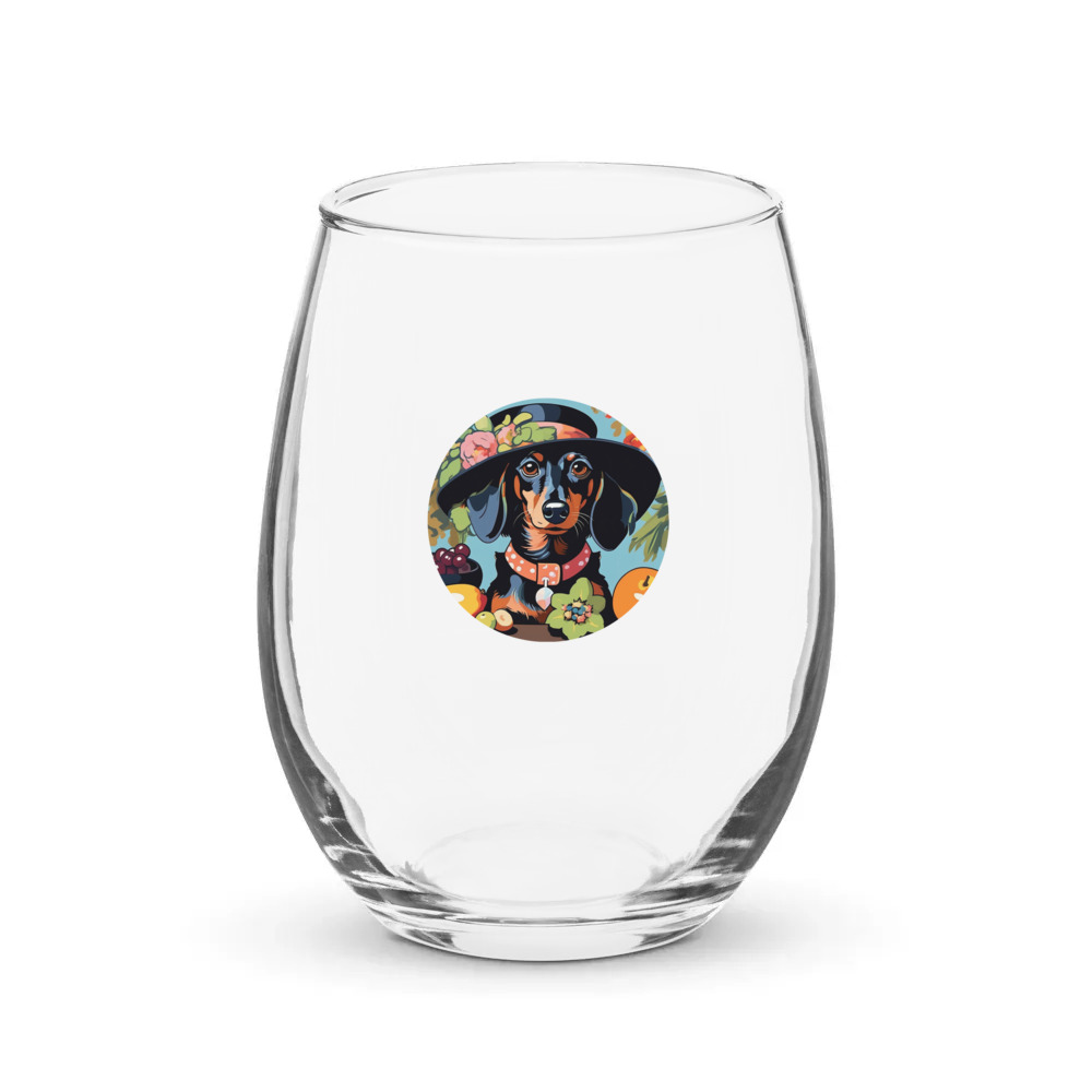 PugMug Custom Black Dachshund Stemless Wine Glass
