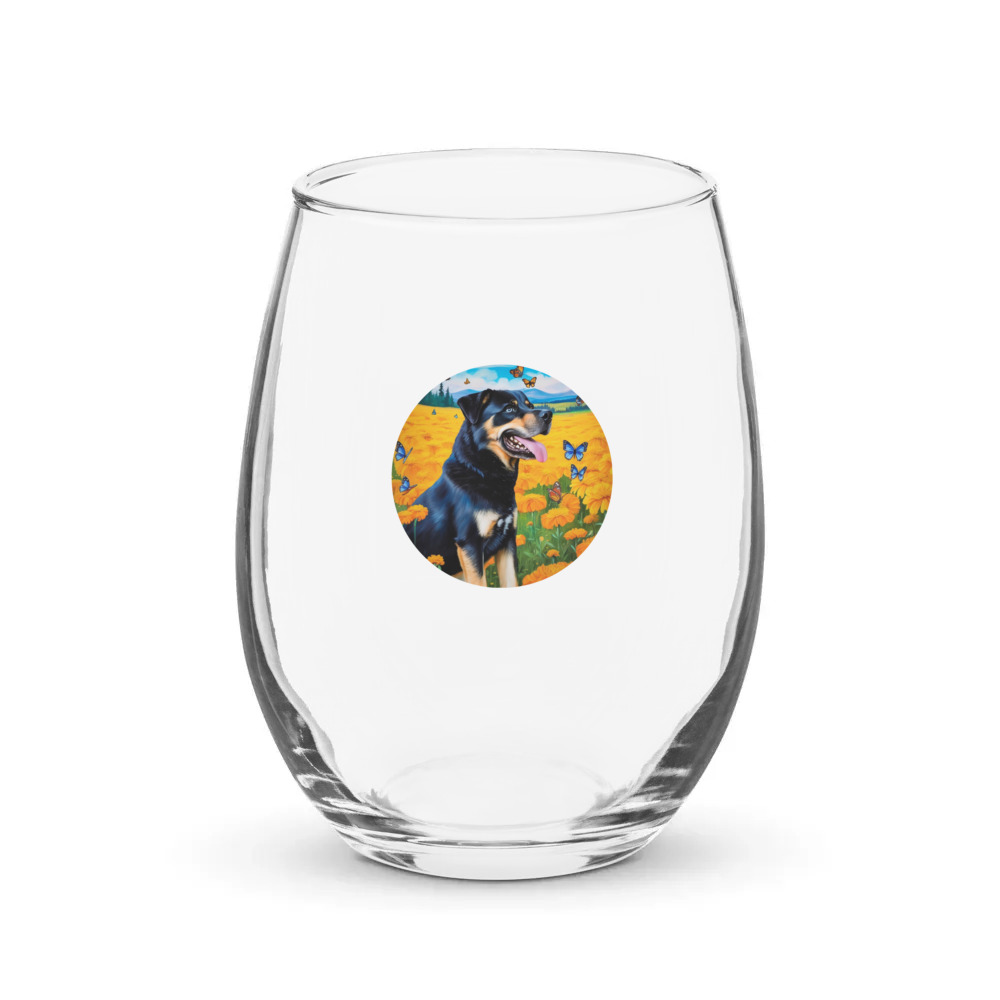 PugMug Custom Blue Stemless Wine Glass
