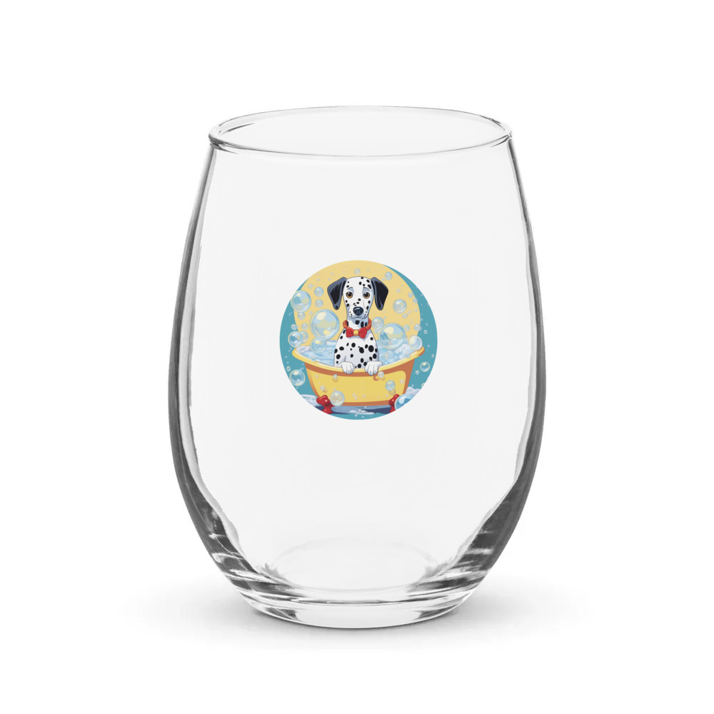 PugMug Custom Dalmatian Stemless Wine Glass