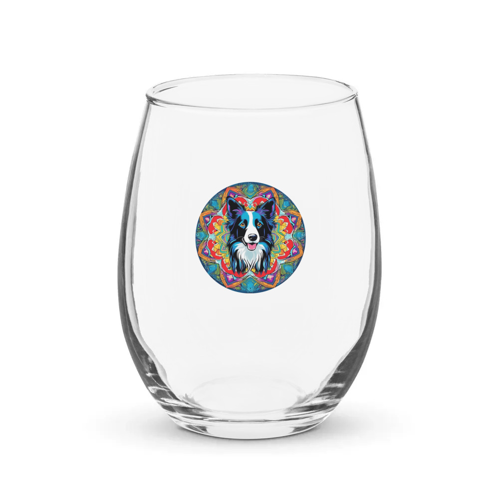 PugMug Custom Border Collie Stemless Wine Glass