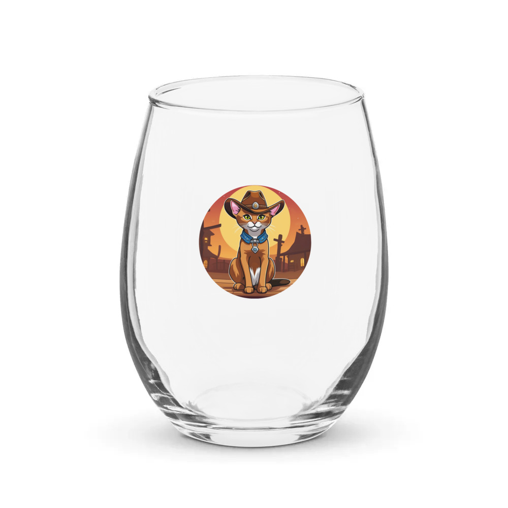 PugMug Custom Tabby Abyssinian Cat Stemless Wine Glass