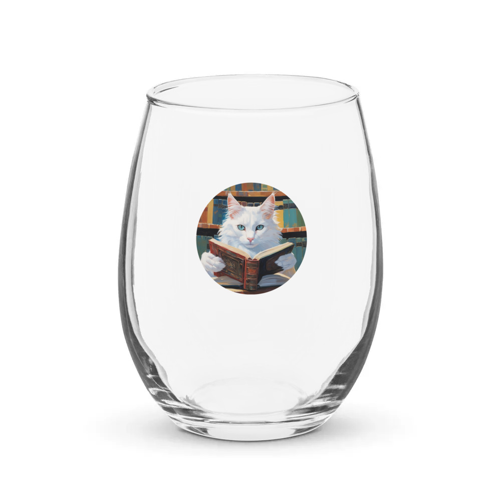 PugMug Custom White Companion Cat Stemless Wine Glass