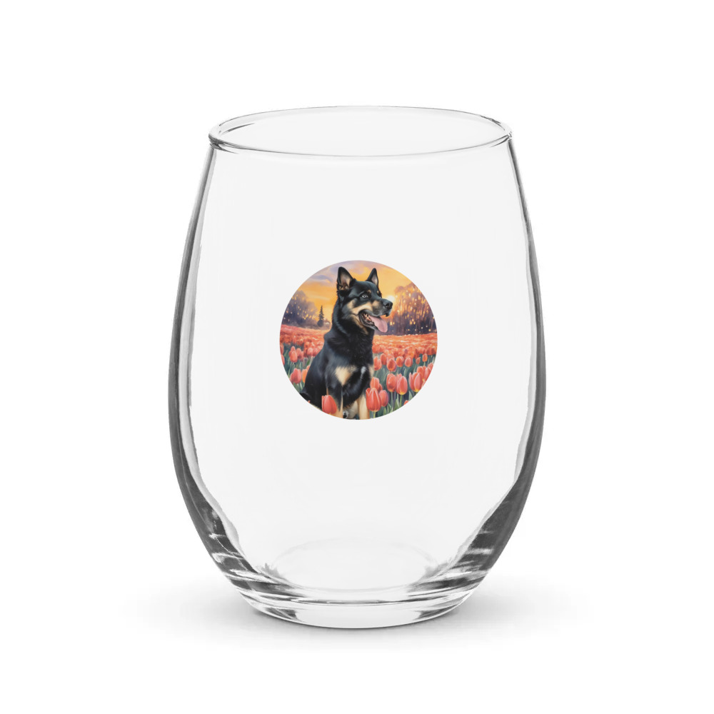 PugMug Custom Blue Stemless Wine Glass