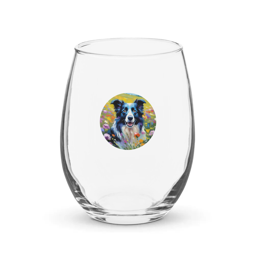 PugMug Custom Border Collie Stemless Wine Glass