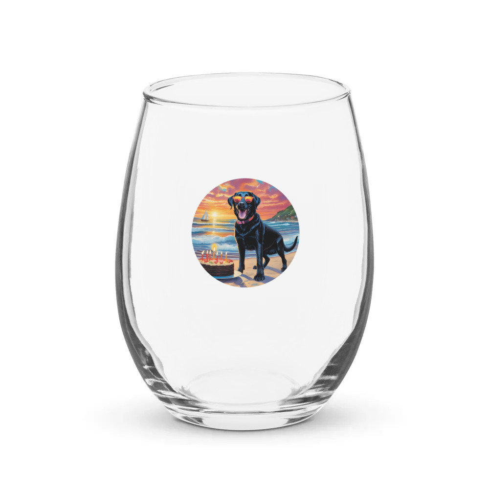 PugMug Custom Black Labrador Retriever Stemless Wine Glass