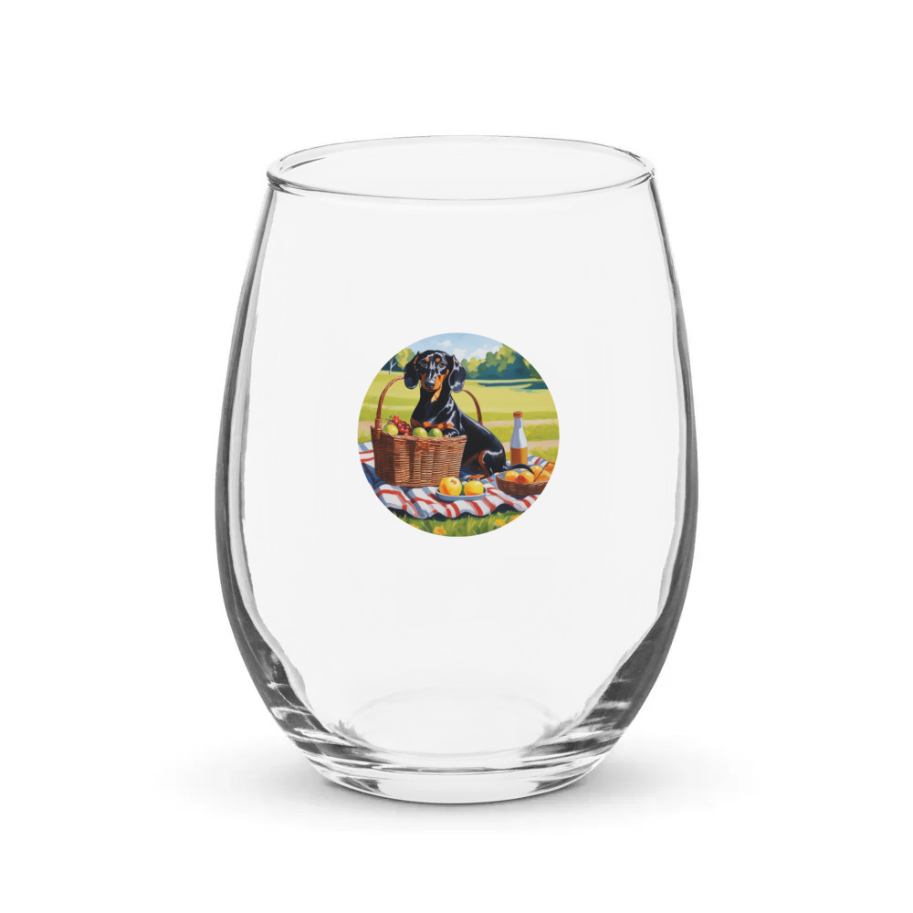 PugMug Custom Black Dachshund Stemless Wine Glass
