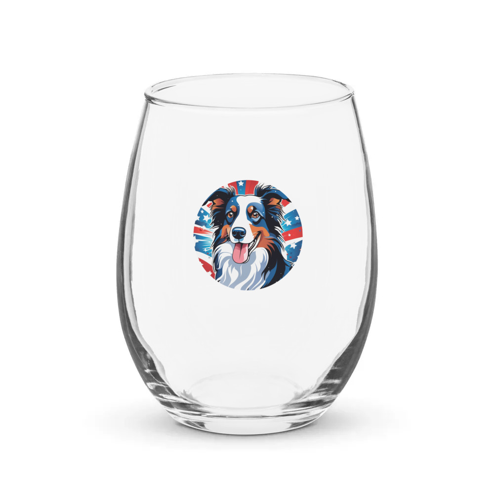 PugMug Custom Border Collie Stemless Wine Glass