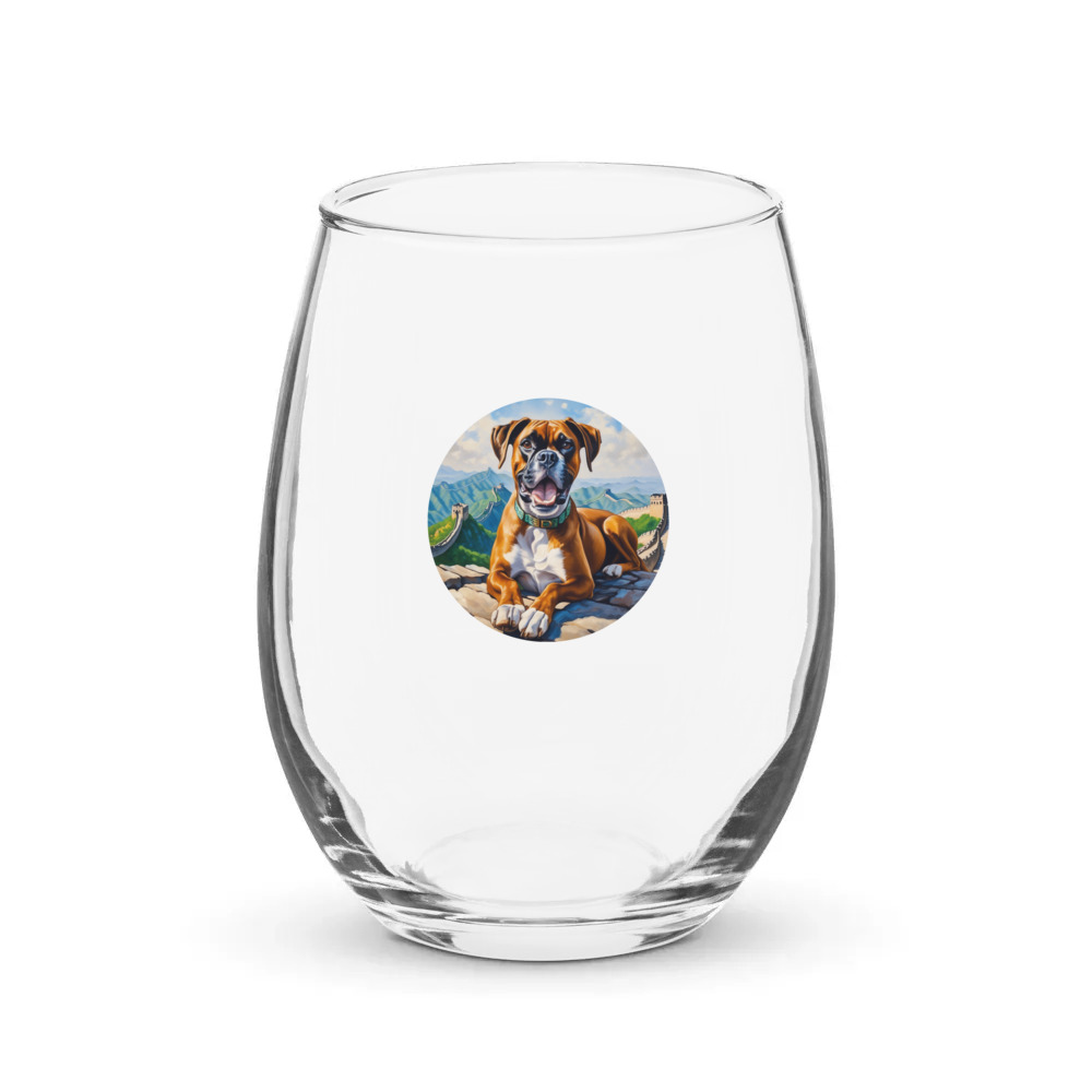 PugMug Custom Boxer Dog Stemless Wine Glass