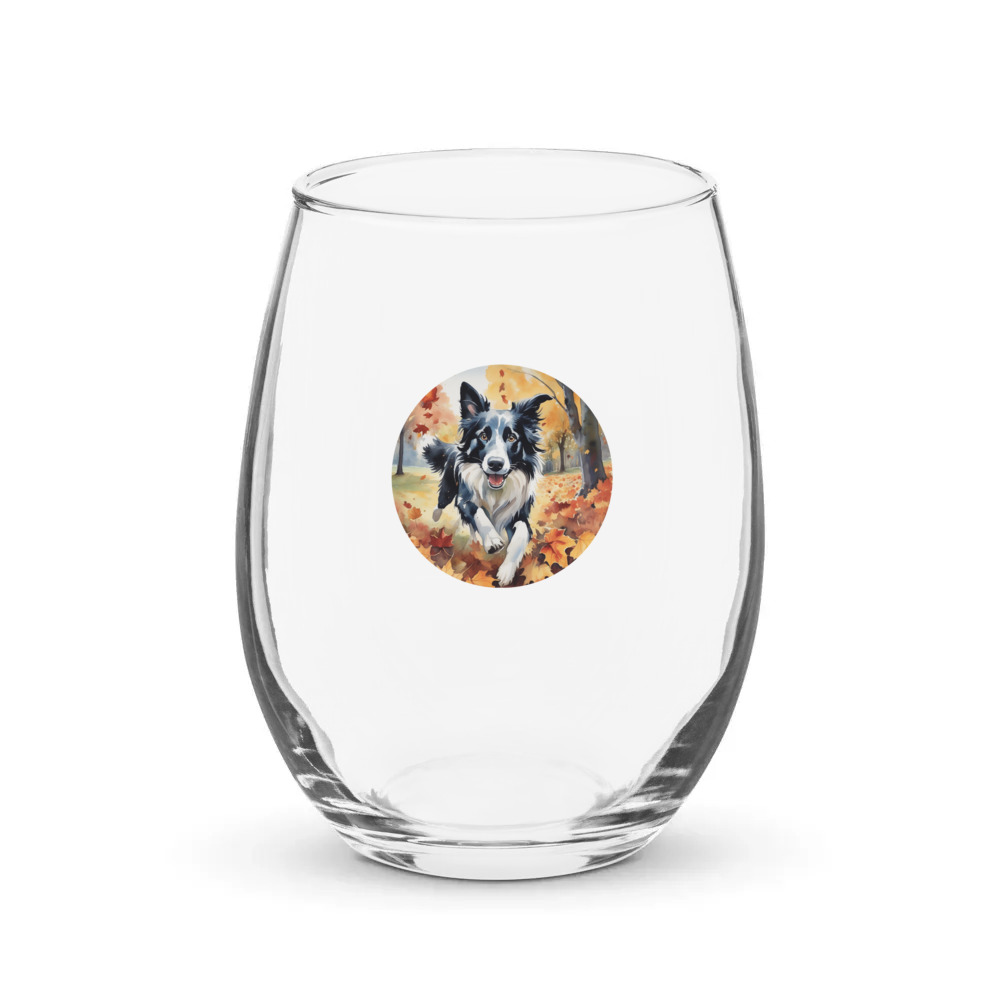 PugMug Custom Border Collie Stemless Wine Glass