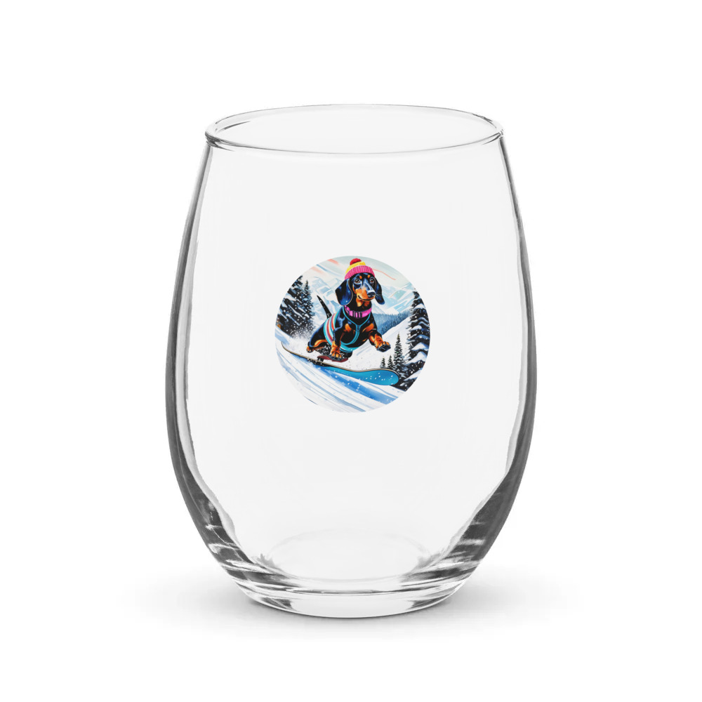 PugMug Custom Black Dachshund Stemless Wine Glass