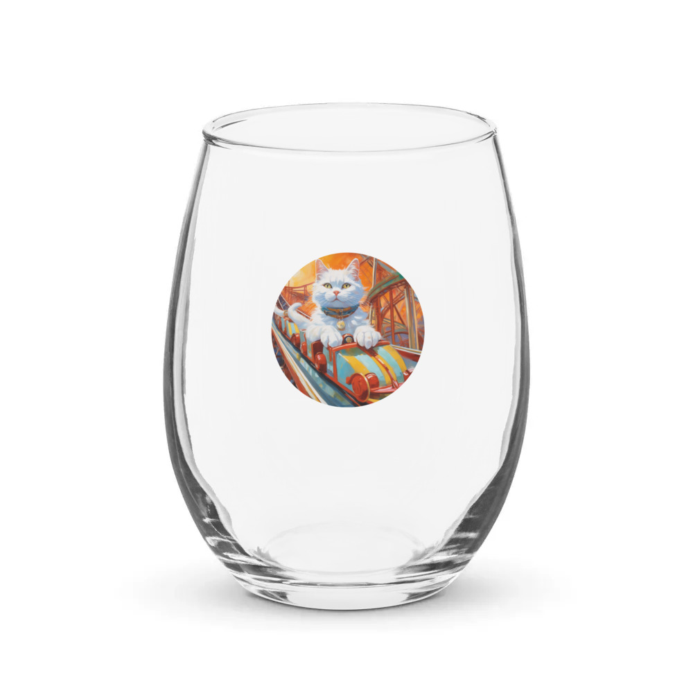 PugMug Custom White Companion Cat Stemless Wine Glass