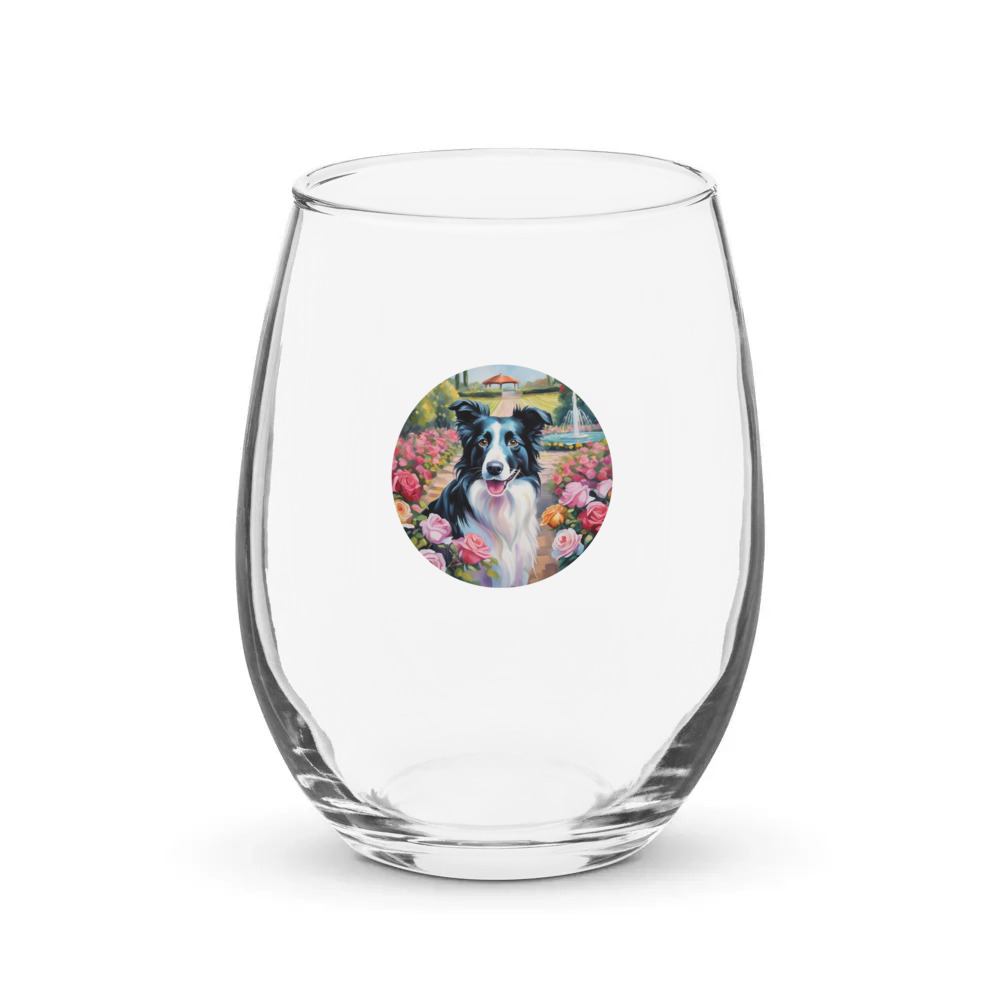 PugMug Custom Border Collie Stemless Wine Glass
