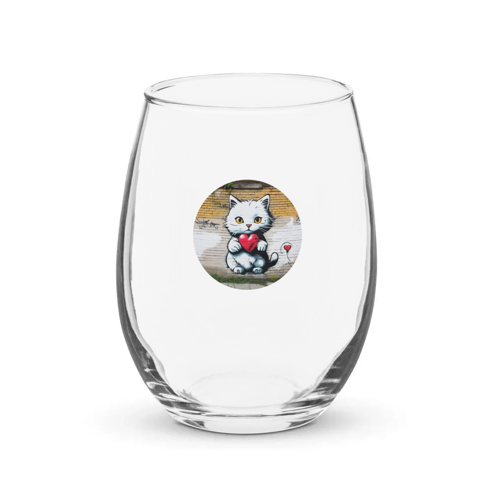 PugMug Custom White Companion Cat Stemless Wine Glass