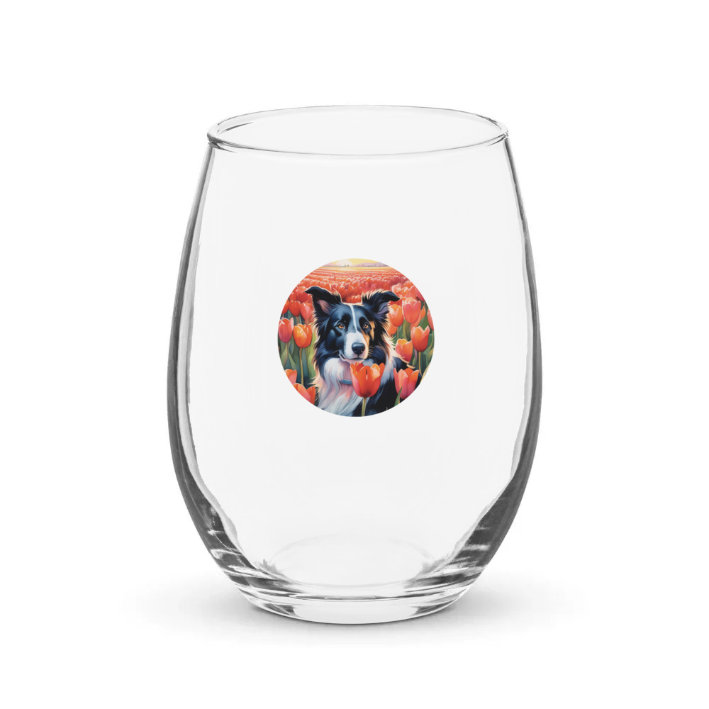 PugMug Custom Border Collie Stemless Wine Glass