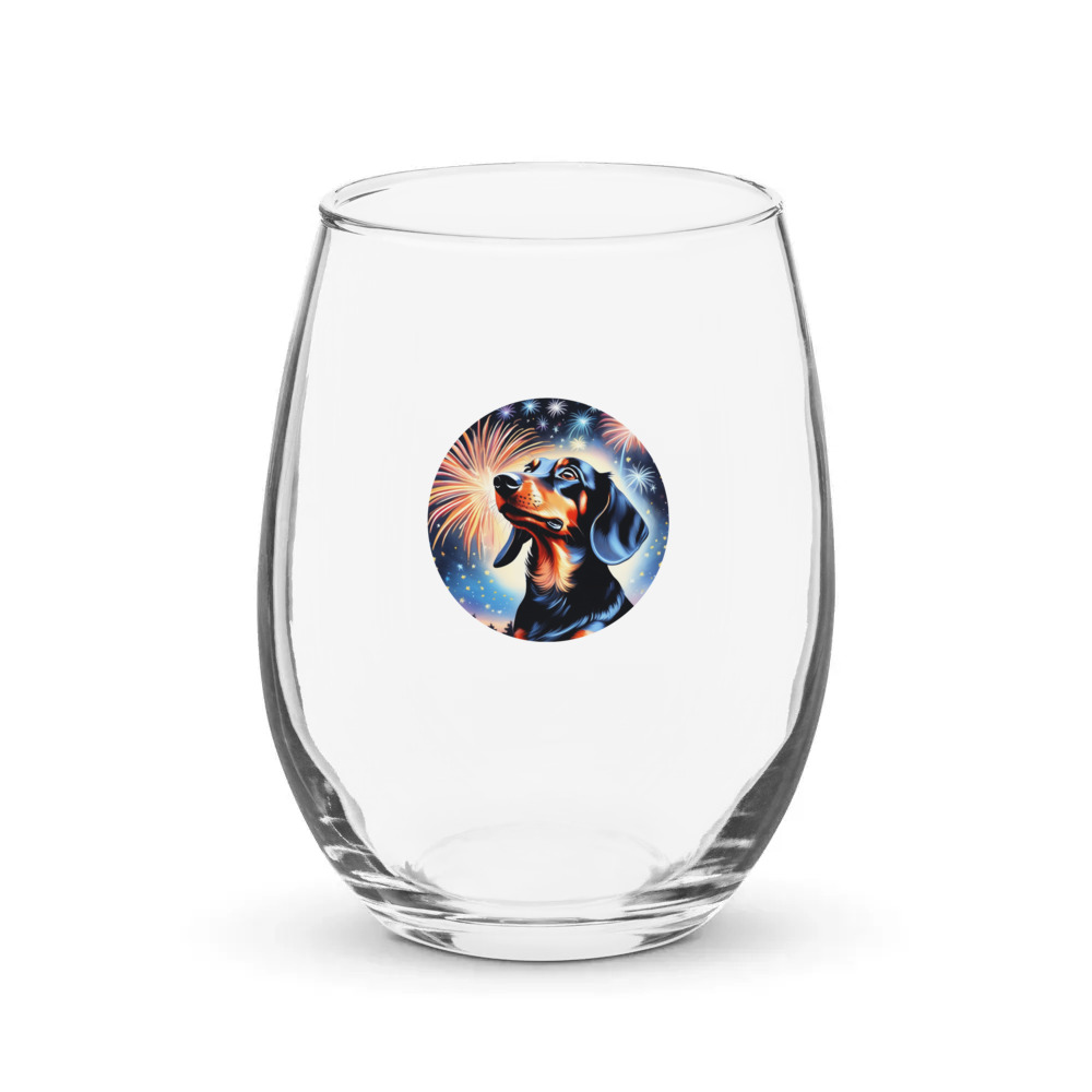 PugMug Custom Black Dachshund Stemless Wine Glass