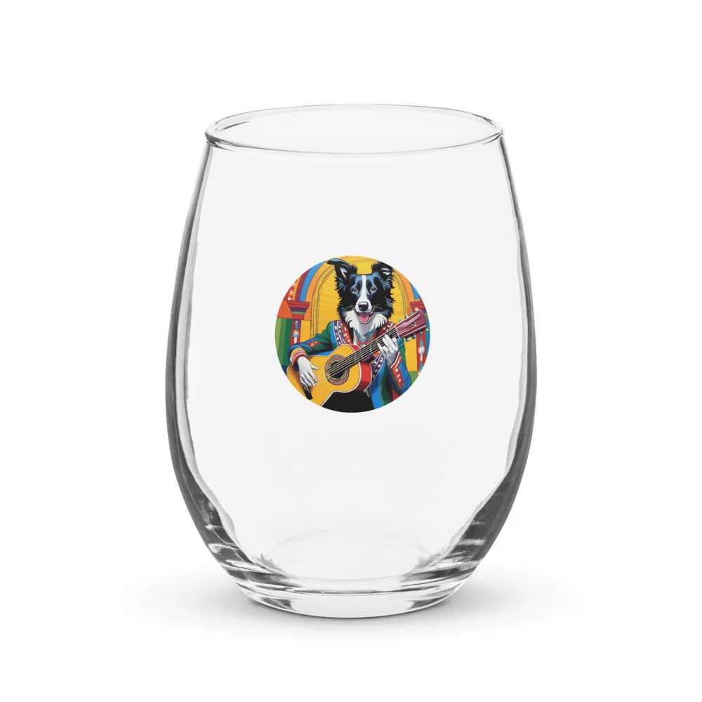 PugMug Custom Border Collie Stemless Wine Glass
