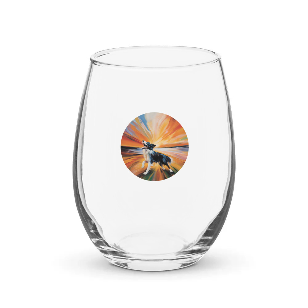 PugMug Custom Border Collie Stemless Wine Glass