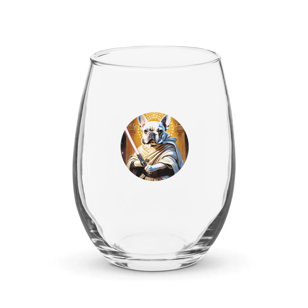 PugMug Custom White French Bulldog Stemless Wine Glass