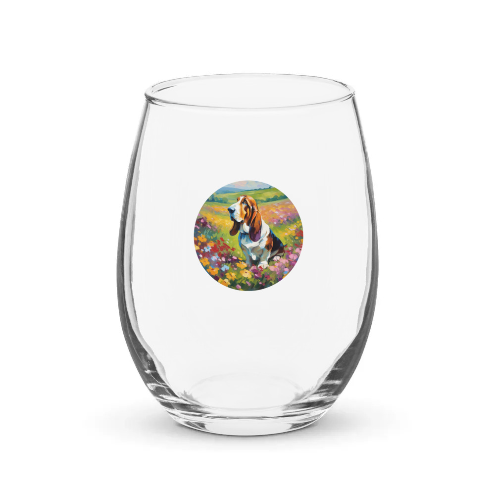 PugMug Custom Basset Hound Stemless Wine Glass