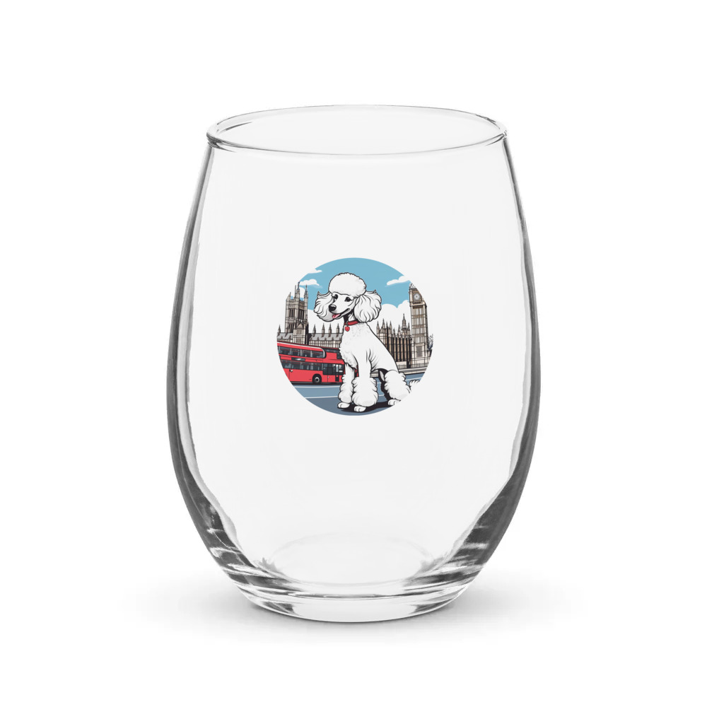 PugMug Custom White Poodle Stemless Wine Glass