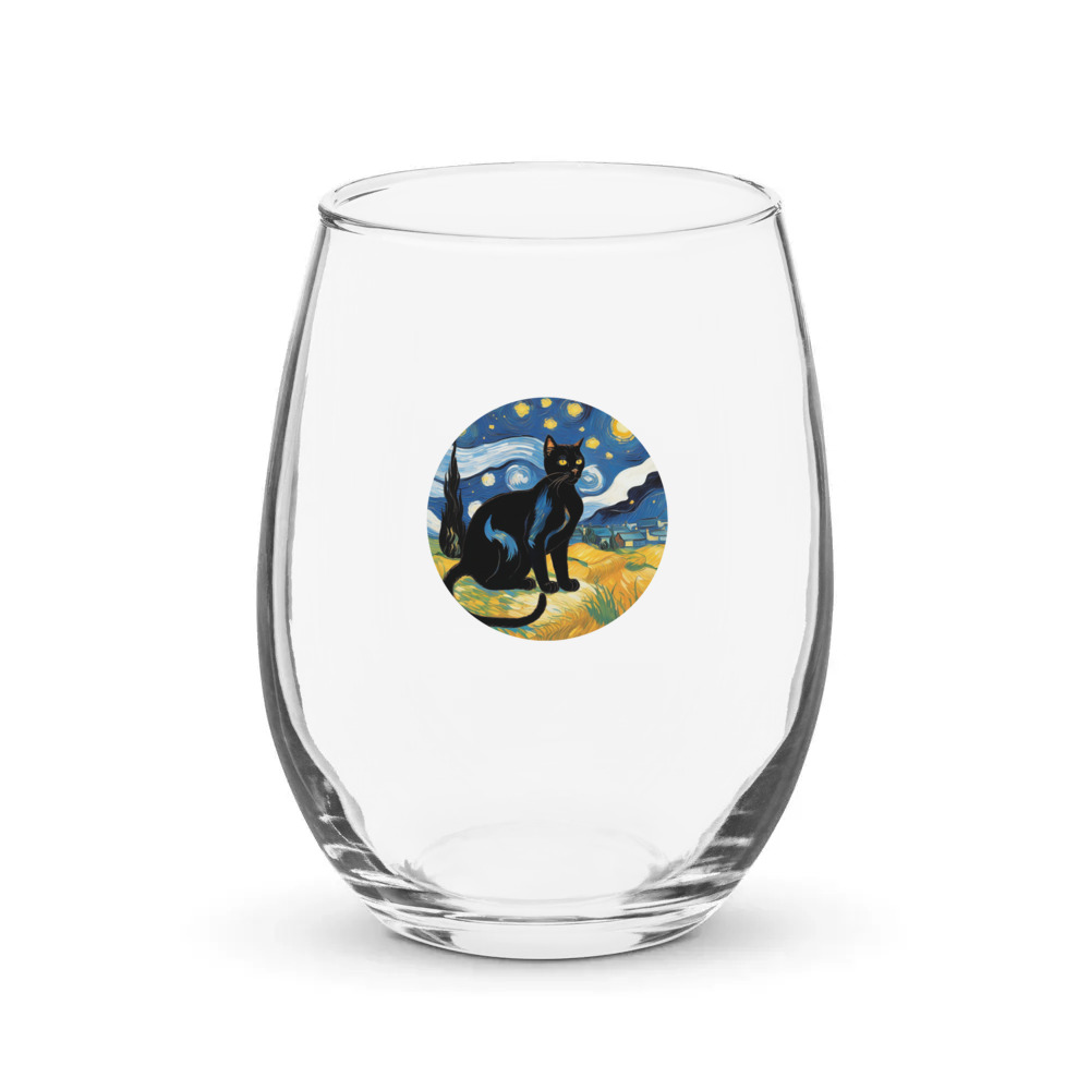 PugMug Custom Black Exotic Cat Stemless Wine Glass