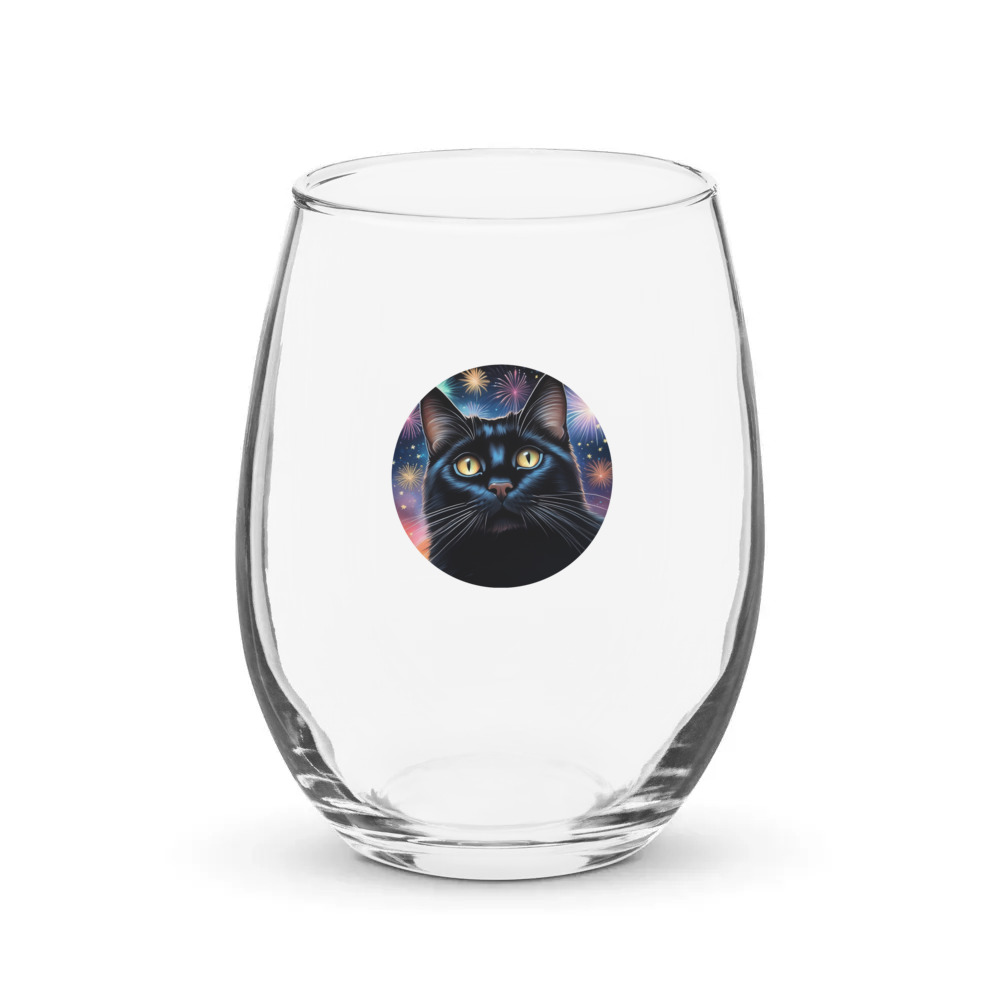 PugMug Custom Black Companion Cat Stemless Wine Glass