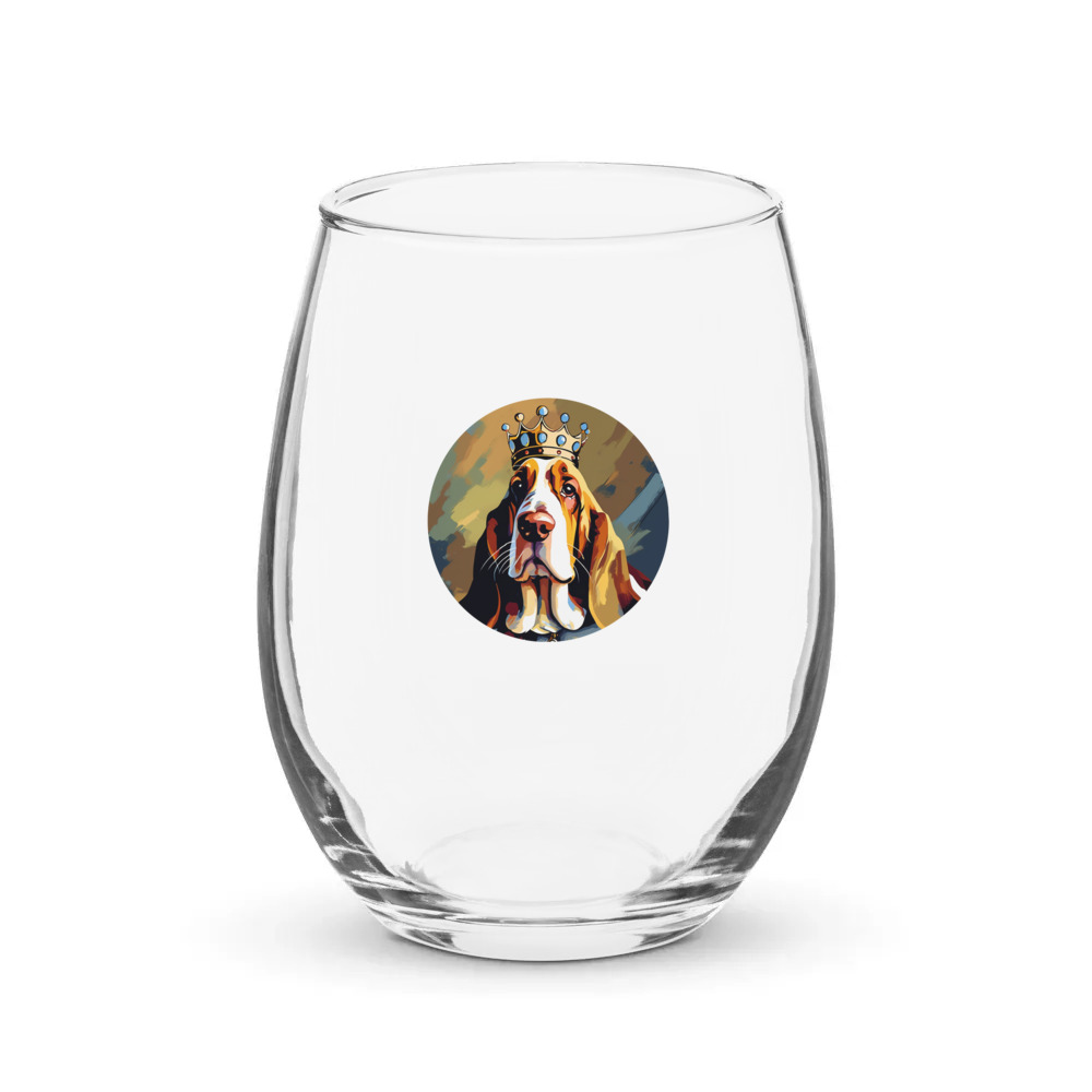 PugMug Custom Basset Hound Stemless Wine Glass