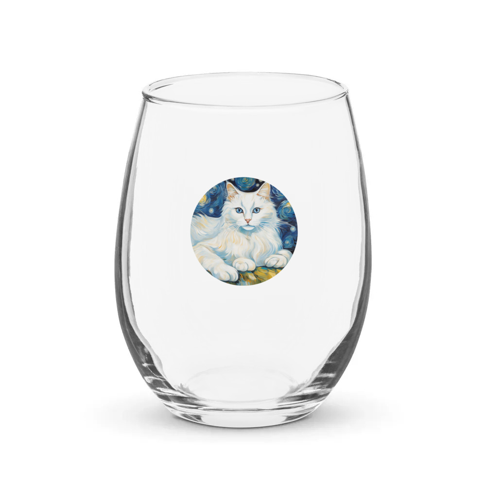 PugMug Custom White Ragdoll Cat Stemless Wine Glass