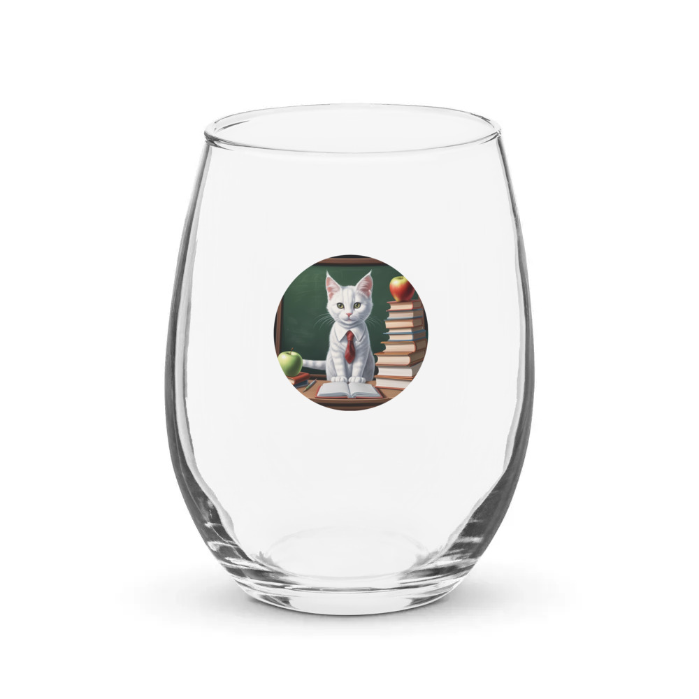PugMug Custom White Companion Cat Stemless Wine Glass