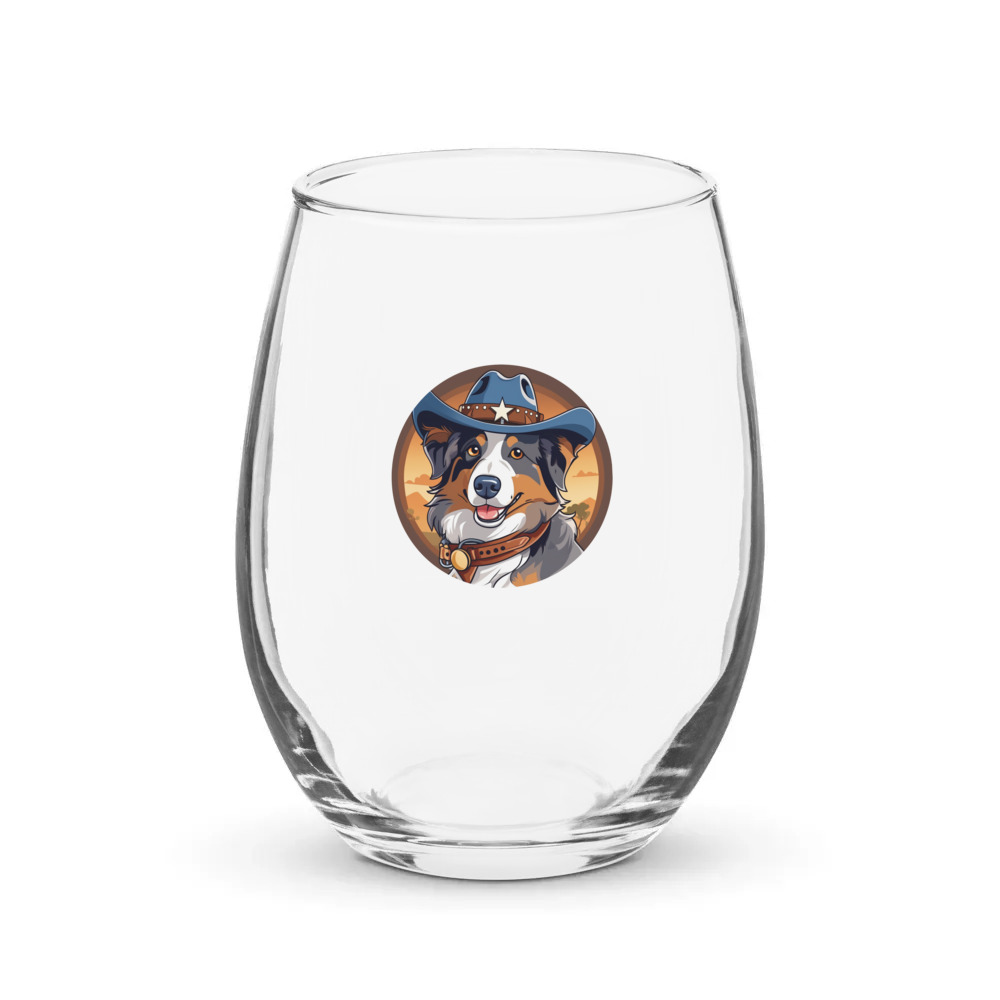 PugMug Custom Australian Shepherd Dog Stemless Wine Glass