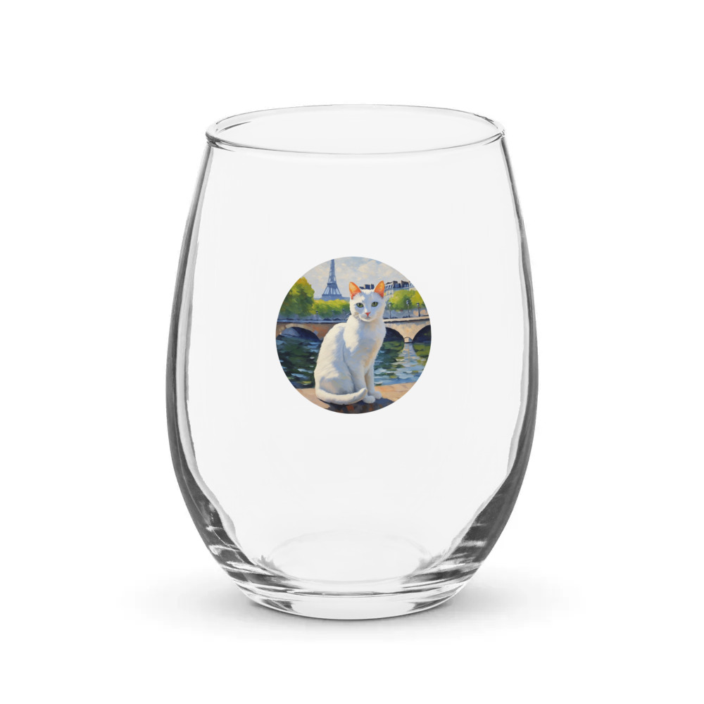 PugMug Custom White Companion Cat Stemless Wine Glass